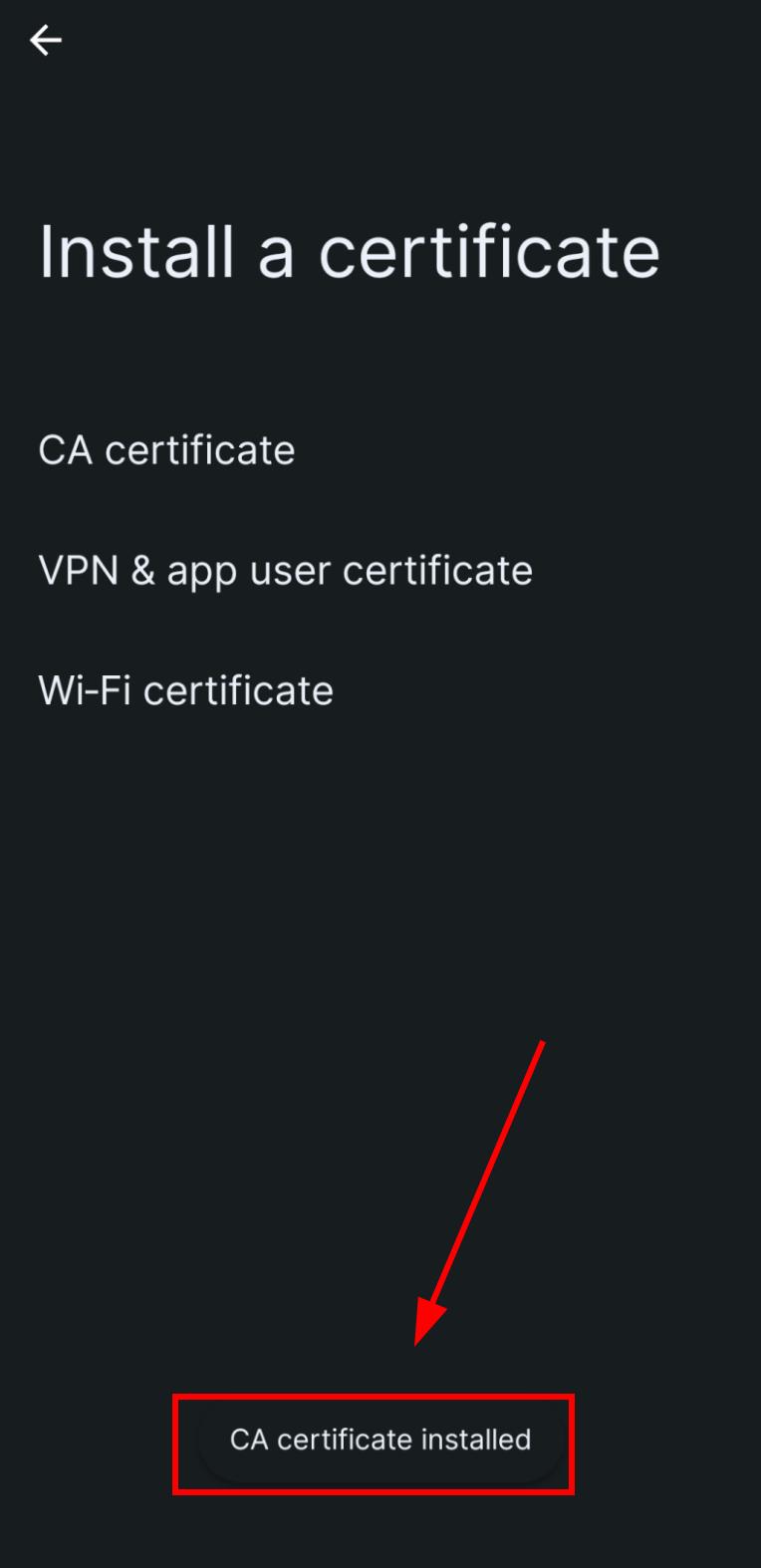 Installed certificate