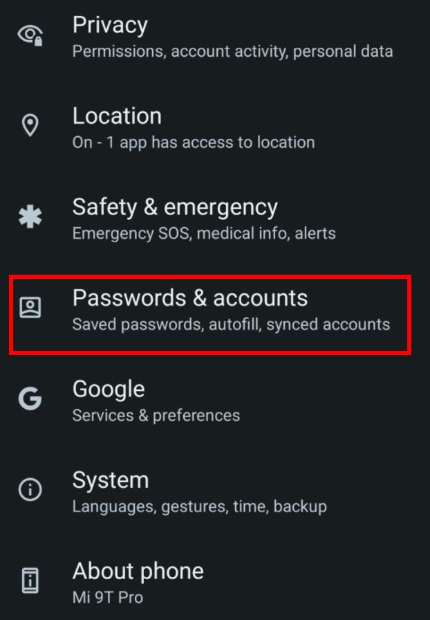 Passwords & accounts