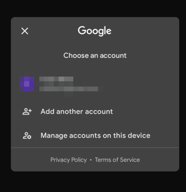 Select your google account