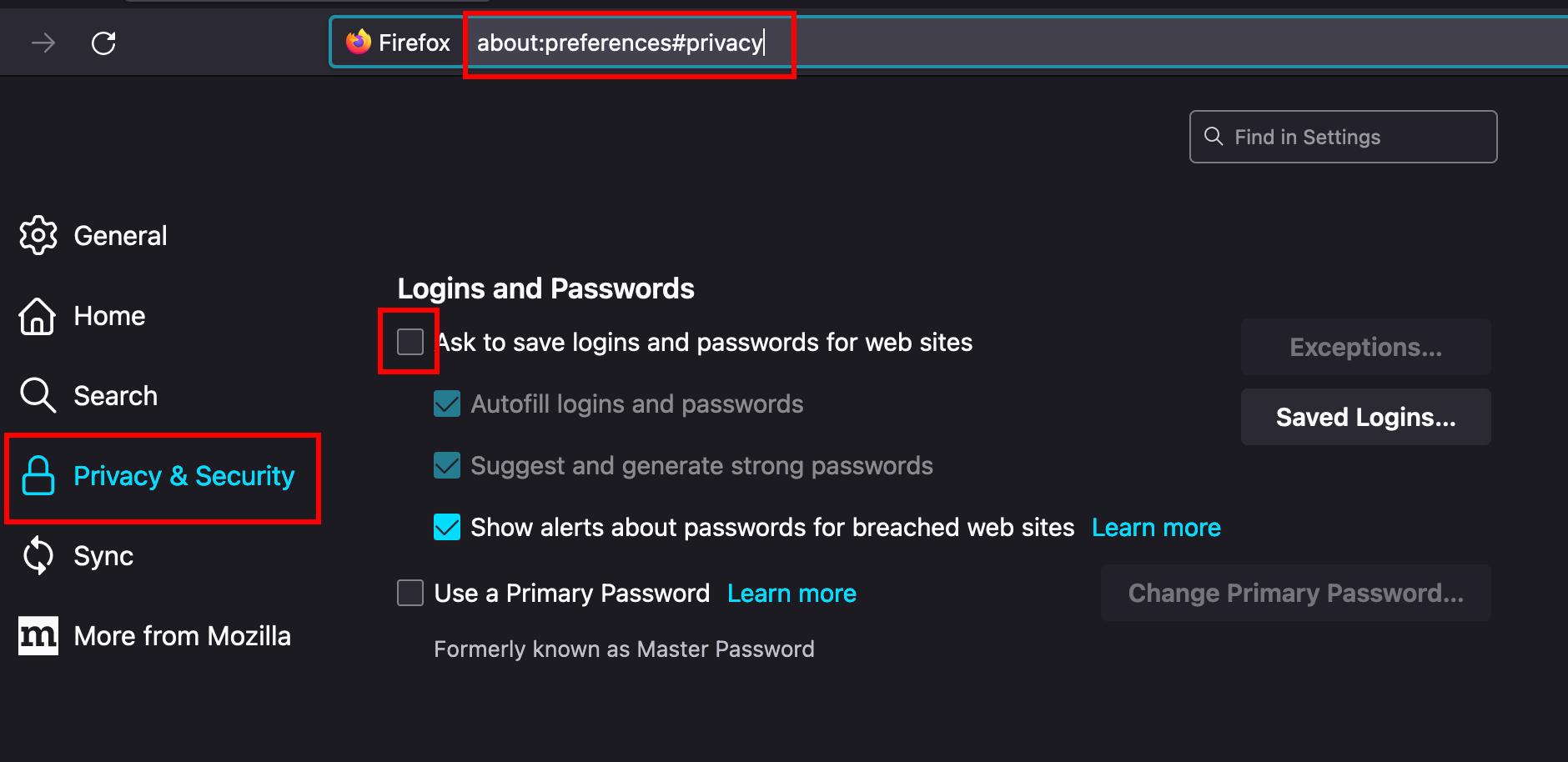 Disable Mozilla Firefox built-in password manager