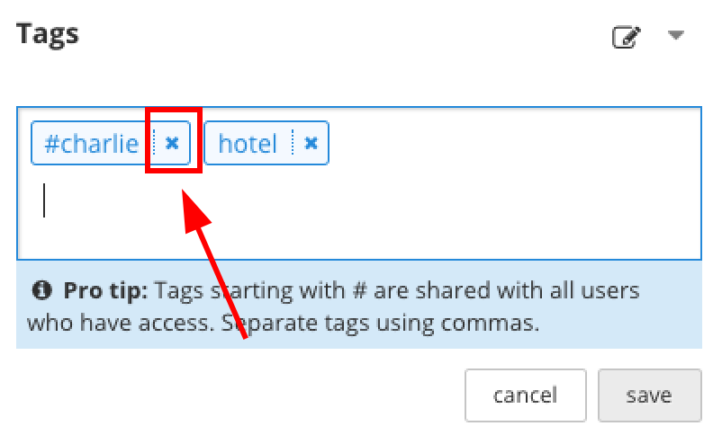 Delete a shared tag from tags editor