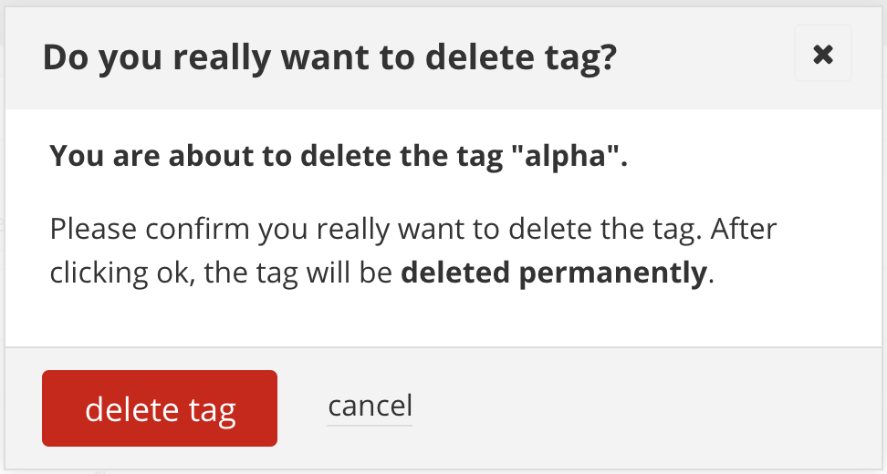 Delete personal tag confirmation window
