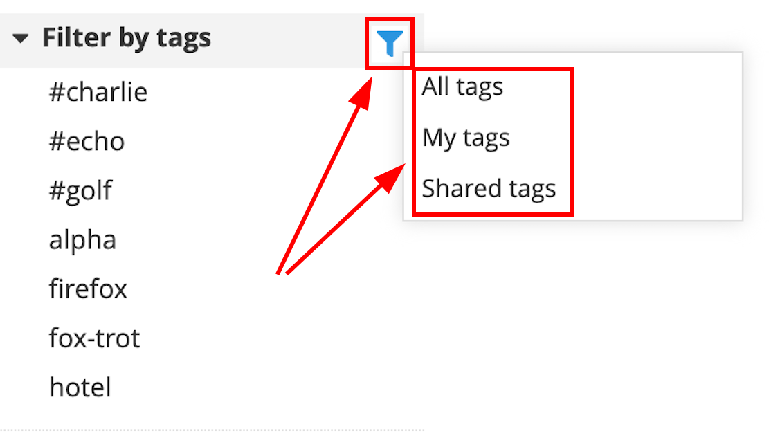 Filter by personal or shared tags