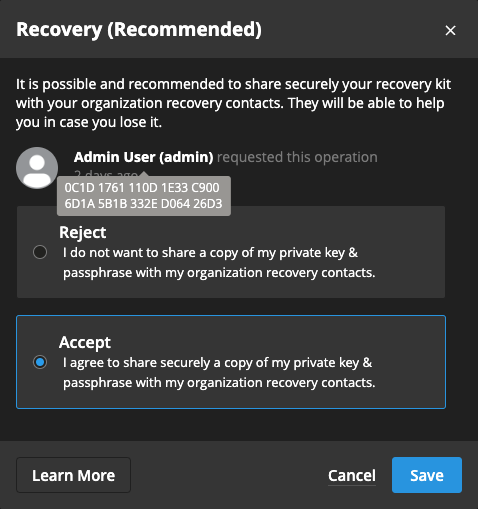 Account recovery subscription dialog