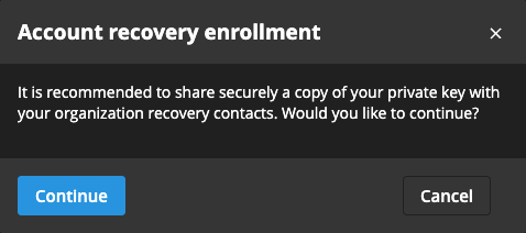 Account recovery user prompt dialog.