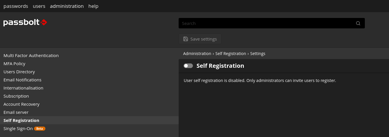 Toggle self registration