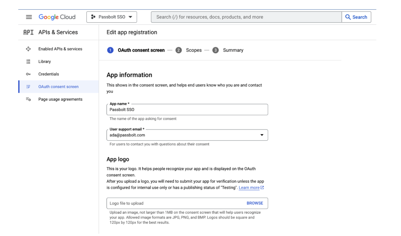Google API Console - OAuth App Information
