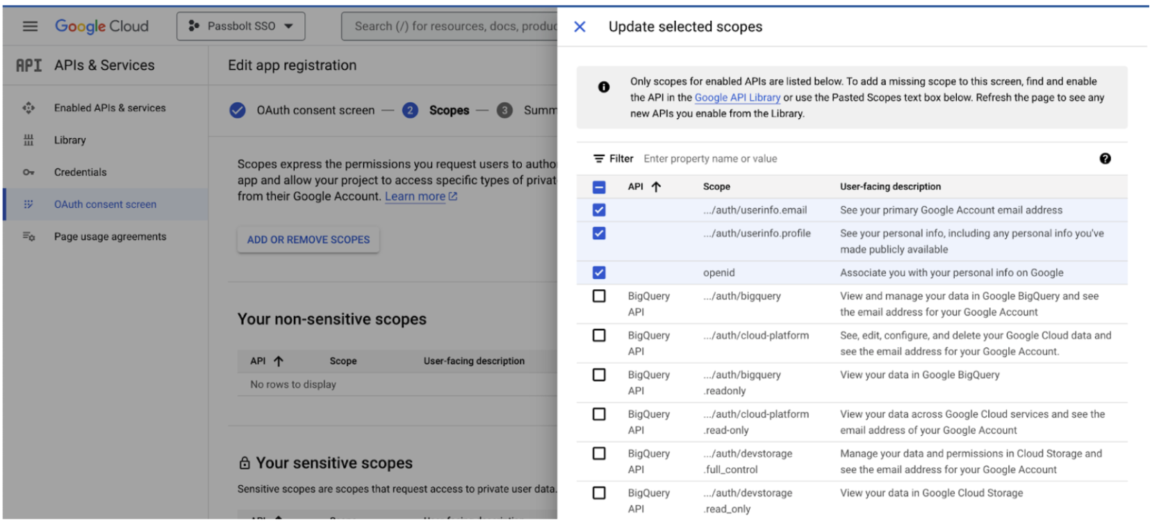 Google API Console - OAuth Scopes