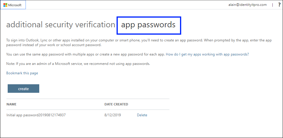 Microsoft - Create an application password